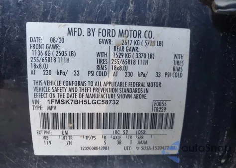 2020 Ford Explorer from USA, damaged, VIN 1FMSK7BH5LGC58732